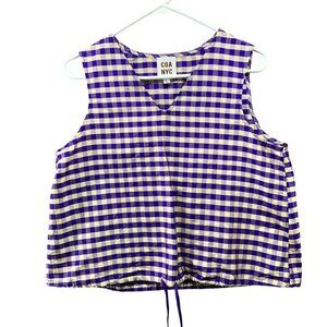 COA NYC 100% Silk Tank Top Womens L Purple Beige Gingham Coming of Age